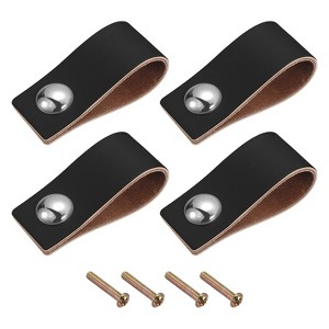 Unique Bargains Leather Dresser Door Cabinet Knobs and Pulls 4 Pcs - 1 of 4