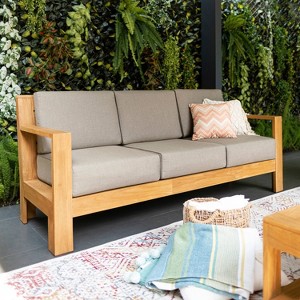 Cambridge Casual Logan Teak Wood Outdoor Sofa with Sunbrella Cast Shale Cushion: Weather-Resistant, 3-Seater Patio Furniture - 1 of 4