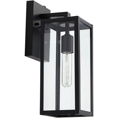 Mystic Black 14" Modern Industrial Outdoor Wall Light with Clear Glass