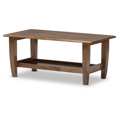 Pierce Mid-Century Modern Finished Coffee Table: Rubberwood Shelf, Lounge Style - Baxton Studio