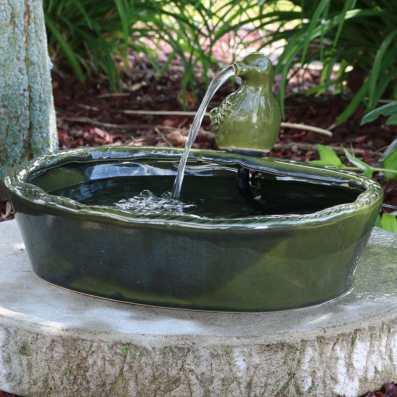 Sunnydaze Outdoor Solar Powered Glazed Ceramic Dove Water Fountain with Submersible Pump and Filter - 7" - Green, 3 of 11