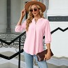 Women Summer Fall Casual 3/4 Long Sleeve Kint Shirt V Neck Solid Color Loose Fit T-Shirt Top Blouse - 2 of 4