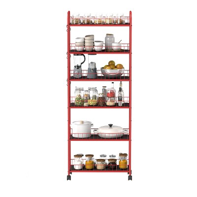 Rbied 6-Shelf Slim Rolling Storage Cart Pantry Organizer Snack Organizer Storage Rack Metal Shelving with Wheels