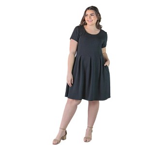 Plus Size Scoop Neck Knee Length Pleated Pocket Dress - 24seven Comfort Apparel™ - 1 of 4