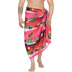LA LEELA Men's Beach Holidays Cover Up Summer Long Sarong Wrap Beachwear Vacation Cover-Up Lava Lava for Men One Size Pink, Landscape - 1 of 4