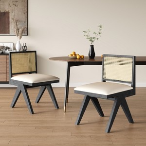 Okak Set of 2 Mid Century Rubberwood Arm/Armless Dining Chairs with Rattan Back,Farmhouse Accent Chairs for Dining Room,Restaurant - 1 of 4