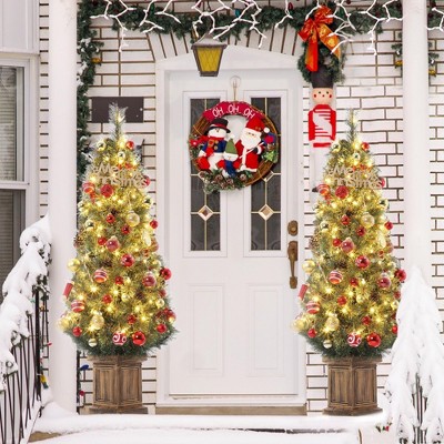4.5 Ft Artificial Christmas Tree with 200 Warm White  Lights and Red Berries Potted Base Holiday Xmas Tree
