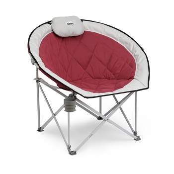 Core Equipment Oversized Padded Round Saucer Moon Outdoor Camping Folding Chair with Headrest, Wine