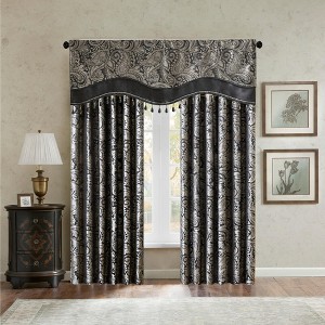 Classic Luxurious Paisley Motif Jacquard Weave Window Valance, Solid Faux Silk Flat Piping Detailed Valance for All Seasons - 1 of 4