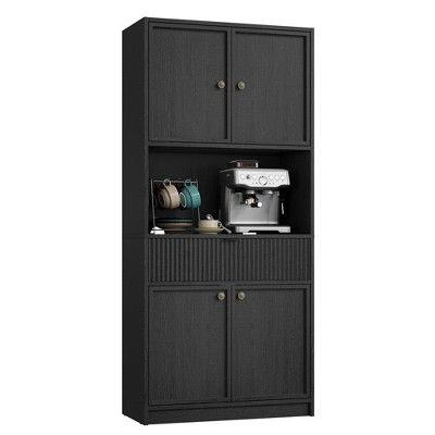 70" Tall Pantry Cabinet, Kitchen Storage Cabinet with Microwave Stand, Drawer, Wood Cupboard Furniture for Dining Room, Living Room
