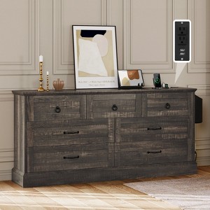 59inche Wide Farmhouse 7 Drawers Dresser Wood Rustic Drawers with Nice Texture Vintage Design Storage Dressers Organizer - 1 of 4