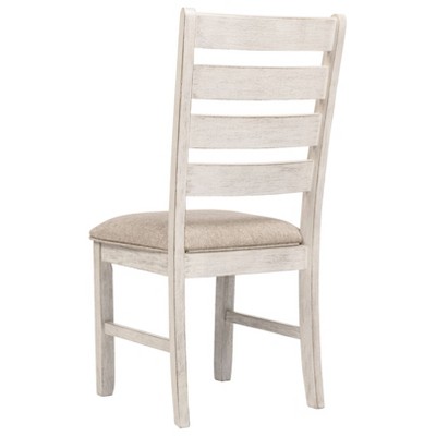 Skempton Coastal Chic White & Brown Upholstered Ladderback Side Chair