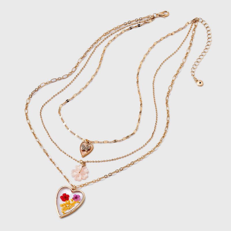 Dainty Chain Layered Neck with Encapsulated Flower and Butterfly Charm Necklace - Universal Thread&#8482; Gold, 4 of 8