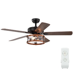 Costway 52'' Retro Ceiling Fan Lamp w/Glass Shade Reversible Blade Remote Control - 1 of 4