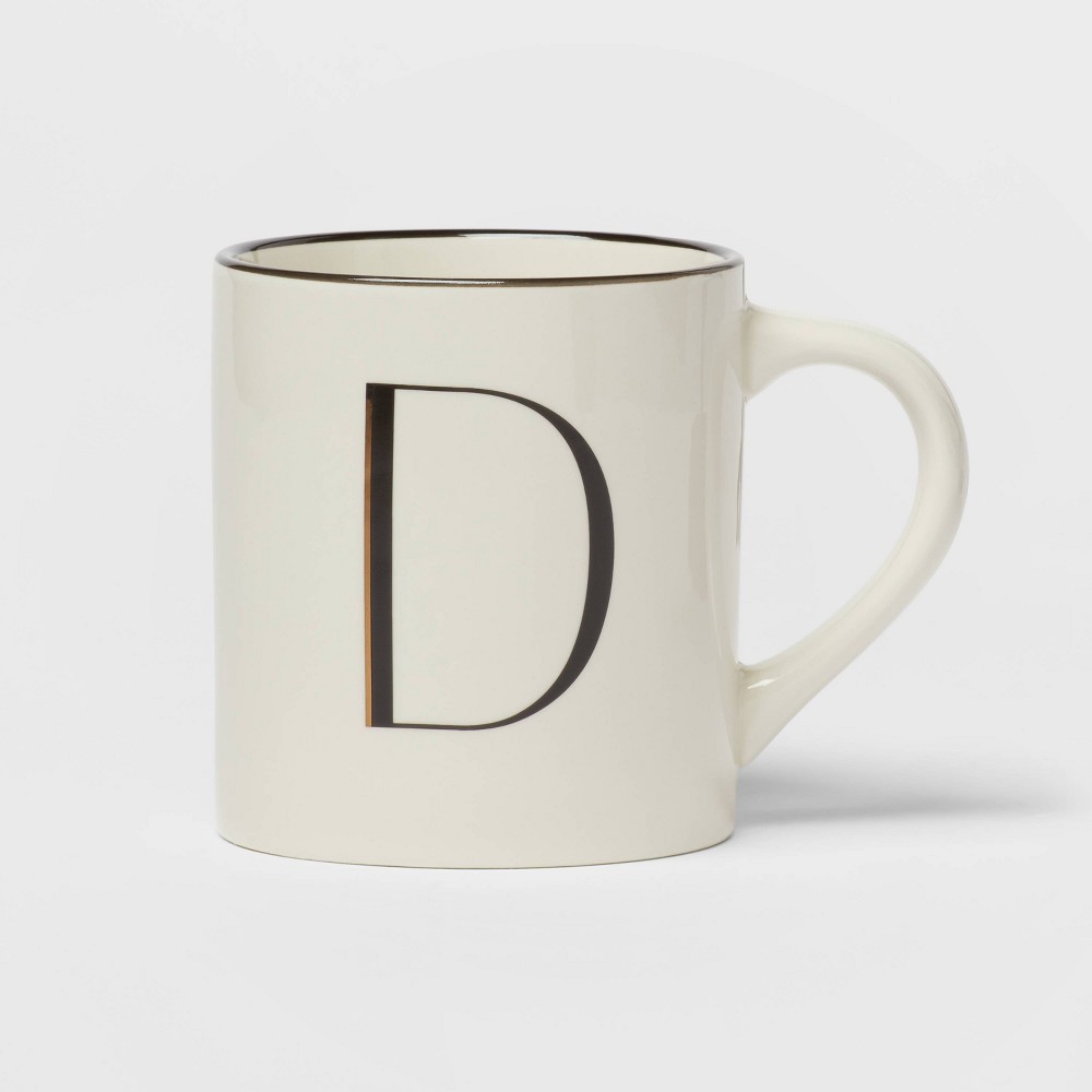 Photos - Glass 16oz Stoneware Monogram D Mug Ivory - Threshold™