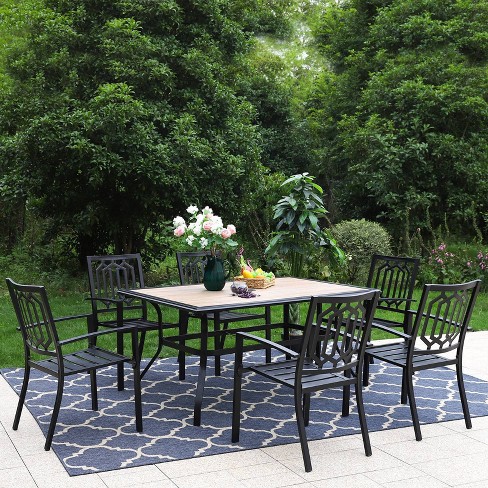 7pc Patio Dining Set With Rectangular Table With Umbrella Hole & Chairs