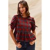 I am a Fashion junky SO ME Christmas Holiday Plaid Ribbon Short Sleeves Top - 3 of 4