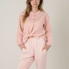 Anna-Kaci Lounge Women's Woven Pajama Set with Long Sleeve Button-Up Top Elastic Cuff Sleeves and Relaxed Gingham Print Lounge Pants - 4 of 4