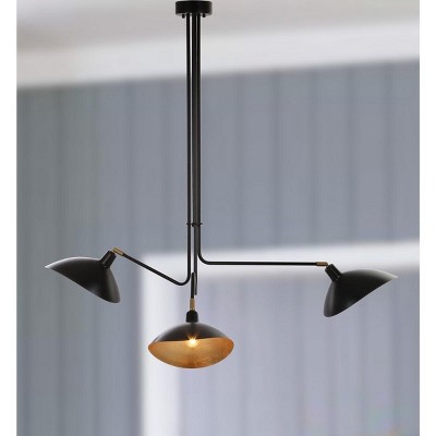 Modern Black Metal 39" Drum Pendant Lamp with Gold Leaf Interior