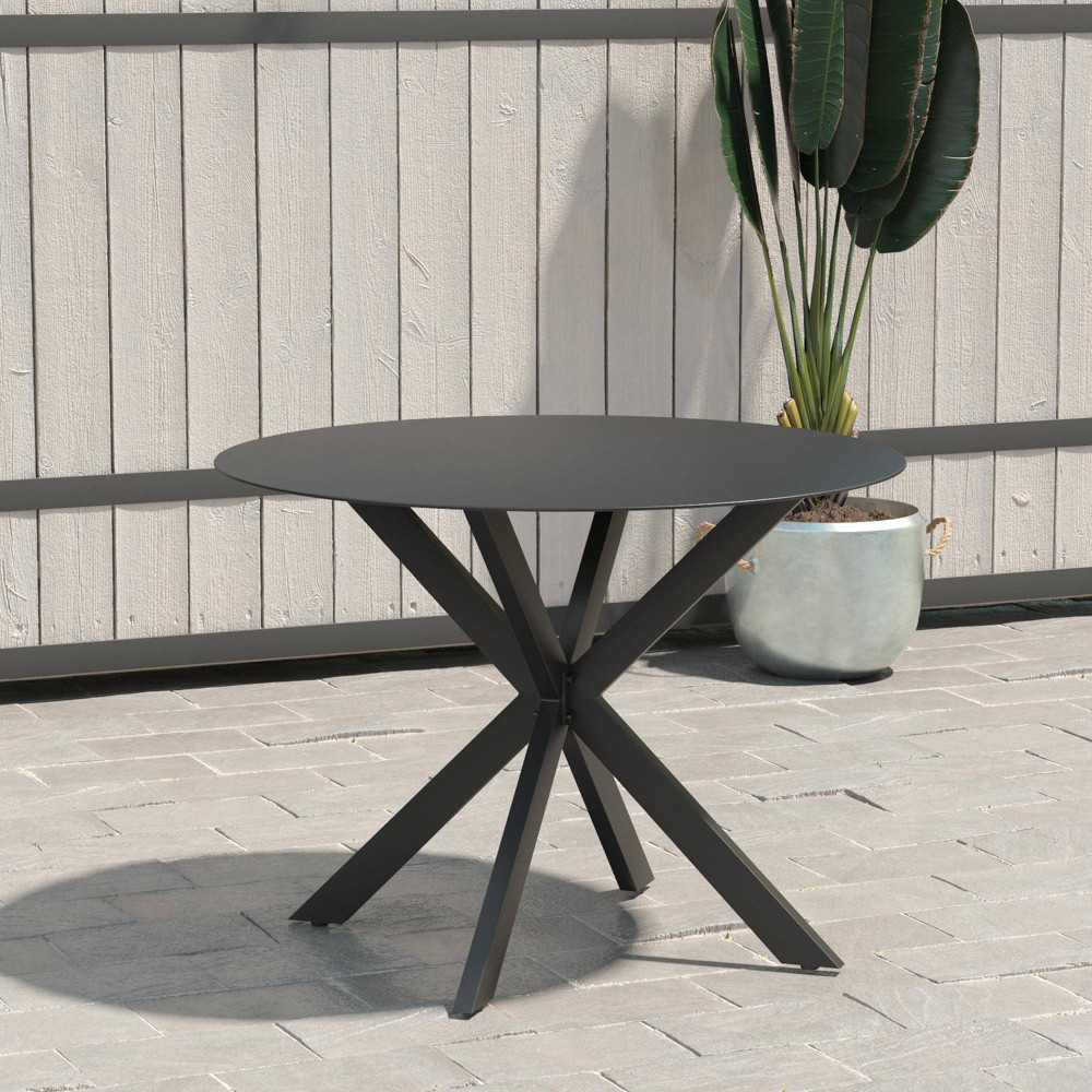 Photos - Garden Furniture Circi Collection Round Dining Table with Glass Top - Black and Charcoal 