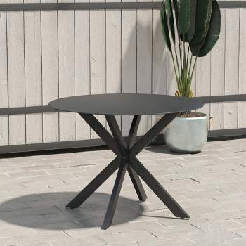 Circi Collection Round Dining Table with Glass Top - Black and Charcoal - CosmoLiving by Cosmoplitan