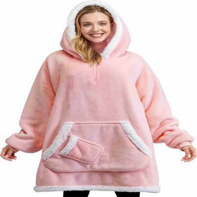 Joyfy Adults Wearable Blanket Hoodie for Women Men Giant Pocket Sleeves FlaWarm Oversized Fleece Winter Sweatshirt Blanket Birthday Gift Pink