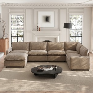 Modular Sectional Sofa with Heating cushion Power Recliner Chair, V-Shape Sectional Corner Sofa 5 Seater with Recliner & Ottoman Couch - 1 of 4