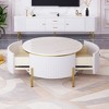 31.5" Modern Round Coffee Table with 2 Large Drawers and Marble-Pattern Top for Living Room, Apartment, or Lounge - 3 of 4