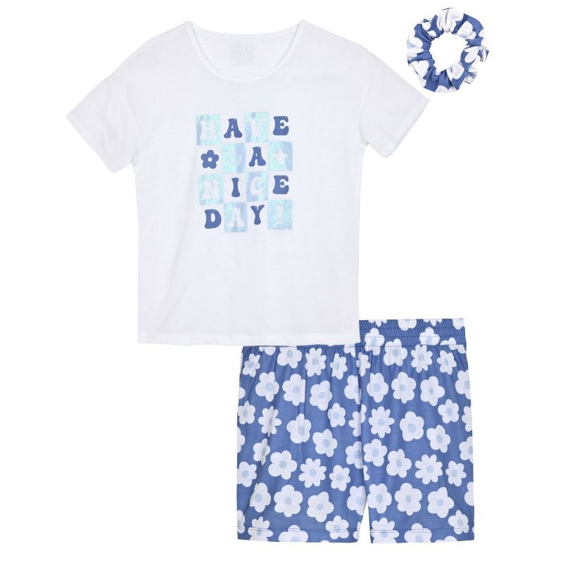 Sleep On It Girls 2-Piece Short-Sleeve Jersey Pajama Shorts Set with Matching Hair Scrunchie, 1 of 6
