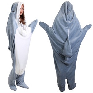 NewHome"Shark Wearable Sleeping Bag Onesie, Soft Flannel Blanket with Zipper for Adults & Kids 4.2FT-5.5FT"Blue - 1 of 4