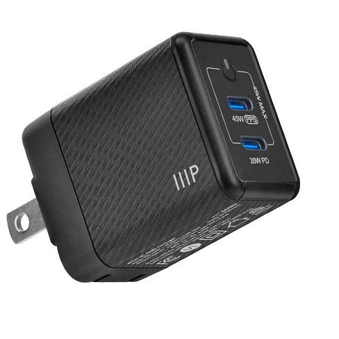 Monoprice Compact 2‑port 45w Pd3.0 Gan Charger With Dual Fast‑charging ...