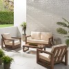 Christopher Knight Home Andrae Outdoor Acacia Wood 4 Seater Chat Set with Cushions, Brown and Beige - 2 of 4