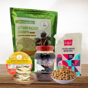 Shastha Rice Meals Combo - Athur Rice + vathakuzhambu Thokku + Tomato Appalam + Seedai + Cothas Coffee Decoction For Kithen Grocery Items - 1 of 4