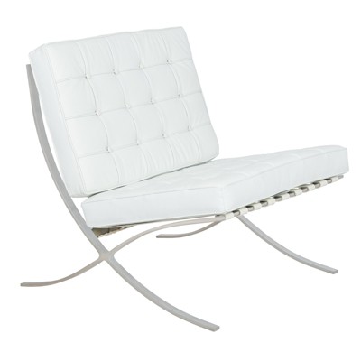 LeisureMod Bellefonte Pavilion Chair - Stainless Steel Frame Accent Chair, Italian Leather Cushions for Living Rooms, Offices, and Lounges