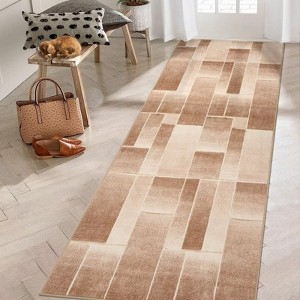 Geometric Hallway Rugs 2x6 Non-Slip Runner Rugs, Non-Shedding Plaid Indoor Carpet, Stain-Resistant Ultra-Thin Floor Carpet Mats for Bedroom - 1 of 4