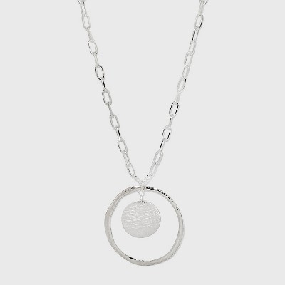 Hammered Ring and Disc Statement Necklace - A New Day™ Silver