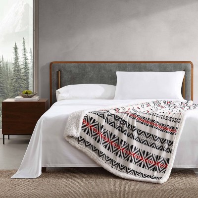 Mountain Village Chili Red and White Reversible Sherpa Throw Blanket