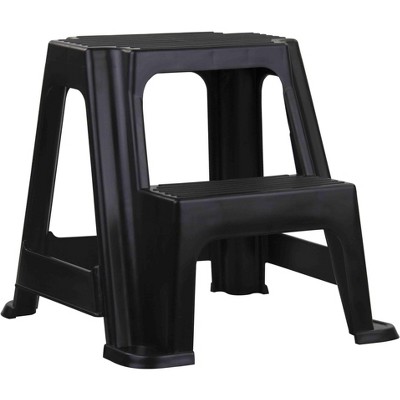 Home Basics 2 Step Plastic Stool with Non-Slip Step Treads, Black