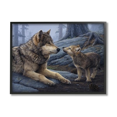 Stupell Industries Wolf & Cub Woodland Forest Framed Giclee