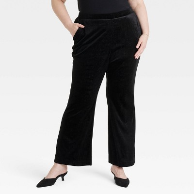 Women's High-Rise Velvet Trousers - Ava & Viv™ Black Metallic Pinstripe XXL