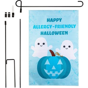 Halloween Garden Flag - "Happy Allergy Friendly Halloween" w Pole - 12"x18" - Outdoor Water and Weatherproof Lawn Sign, Decor Outdoor House Decoration - 1 of 4