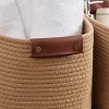 Ornavo Home 3 Pack Cotton Rope Shelf Storage Basket with Faux Leather Handles - 3 of 4