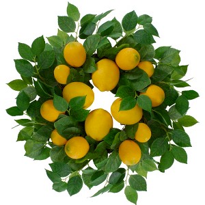 Northlight Lemons and Leaves Artificial Spring Wreath, Yellow - 18-Inch - 1 of 4