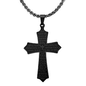 Steeltime stainless steel our father cross pendant. Color Options: Silver, Gold, Rose Gold, Black, Multi - 1 of 4