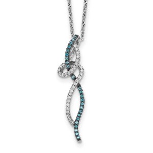 Black Bow Jewelry 1/3 Ctw Blue & White Diamond Swirl Bar Necklace in Sterling Silver - 1 of 4