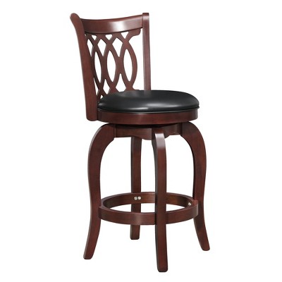 24" Parma Swivel Counter Height Barstool Chocolate - Inspire Q: Rubberwood Frame, Faux Leather