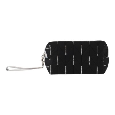 Unique Bargains Women Portable Sequin Octagon Makeup Bag Black 1 Pc