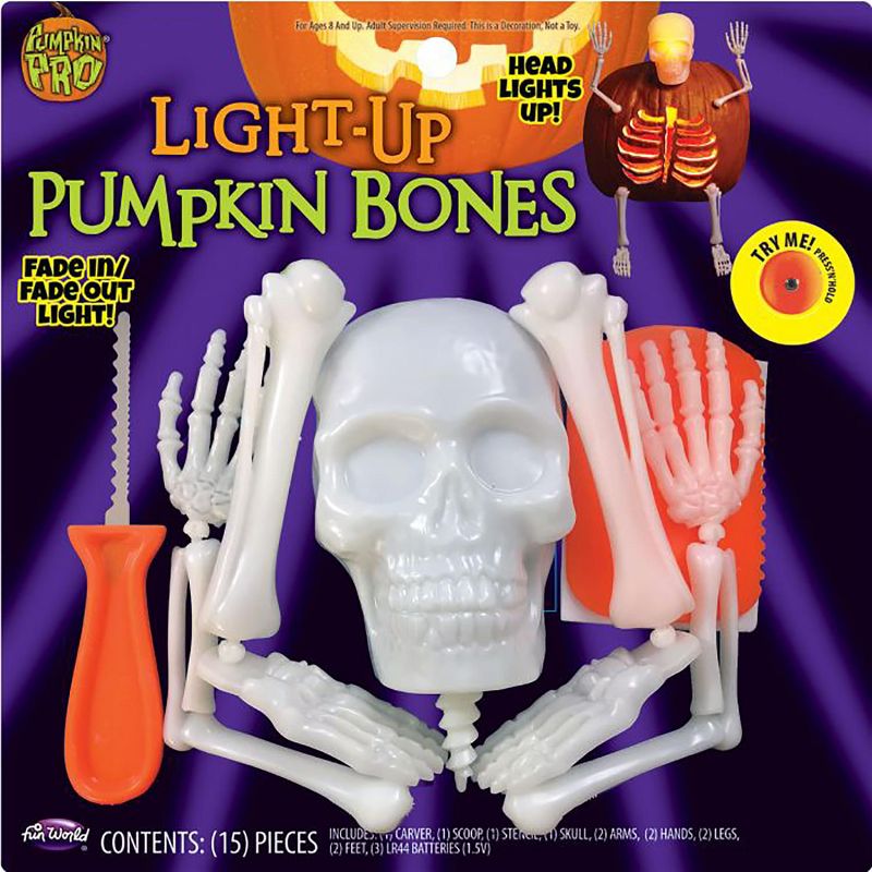 Funworld Halloween Light Up Skellington Bones Pumpkin Carving & Decorating Kit, 1 of 2