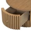 Lirago 31" Farmhouse Round Coffee Table Natural Finish Living Room Center Table with Drawer Vertical Slat Base - 4 of 4