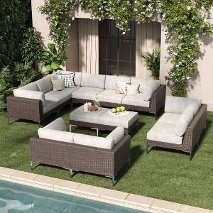 LayinSun Wicker Rattan Patio Furniture Set, Deep Seating Outdoor Modular Sectional Sofa Conversation Set with Thick Cushions - 1 of 4